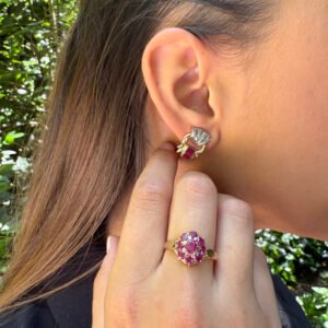 Pendientes oro amarillo con rubí - "Soleil Pourpre"