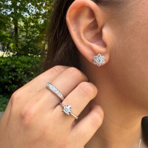 Pendientes estrella de diamantes en oro blanco - "Clarté d’Hiver"