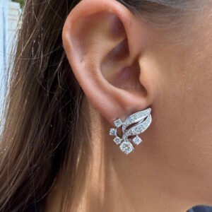 Pendientes hoja en oro blanco con diamantes - "Feuille d’Hiver"